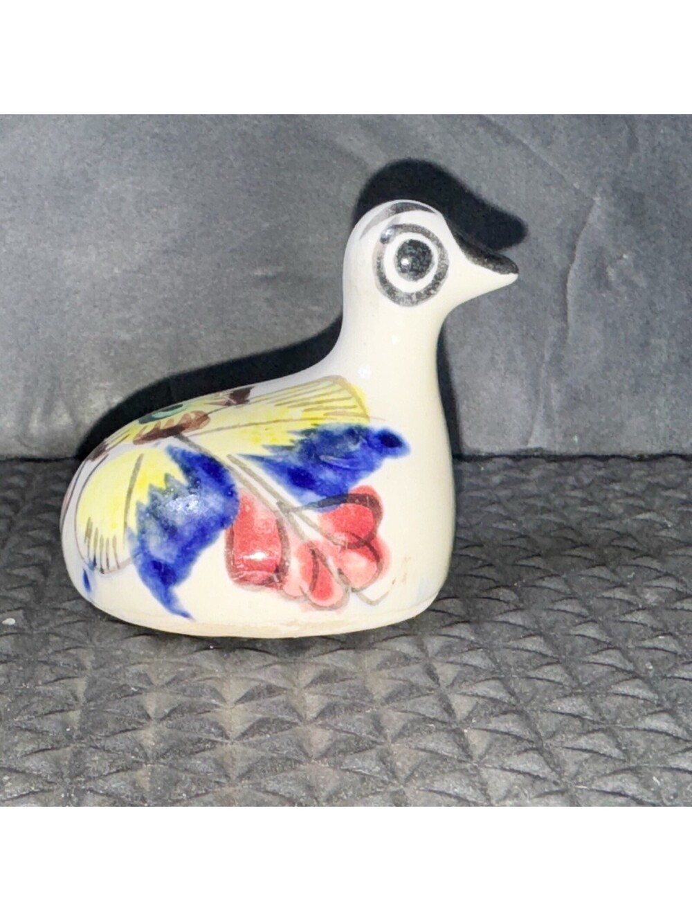 Vtg Tonala Hand Painted Bird Dove Mexican Pottery Floral Mini Figurine 3” Signed